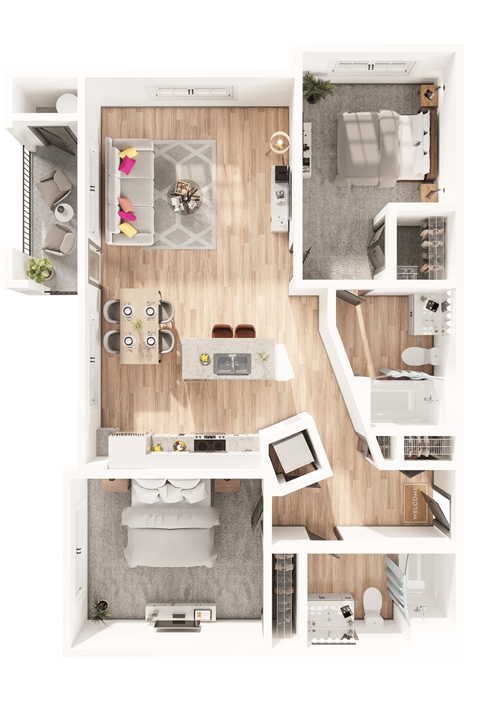 Floor plan for 2 beds, 2 baths, 1110 sqft